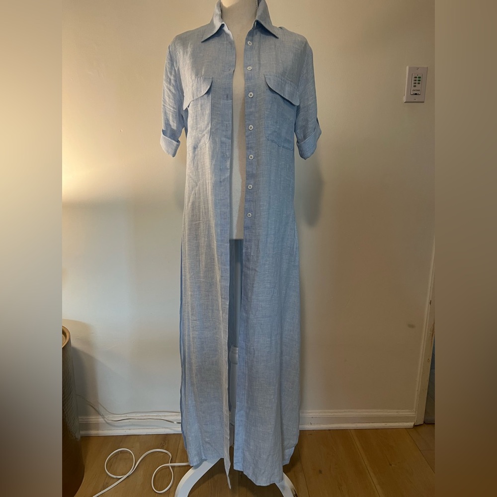 Harshman Linen Pinstripe Shirt Dress Size XS